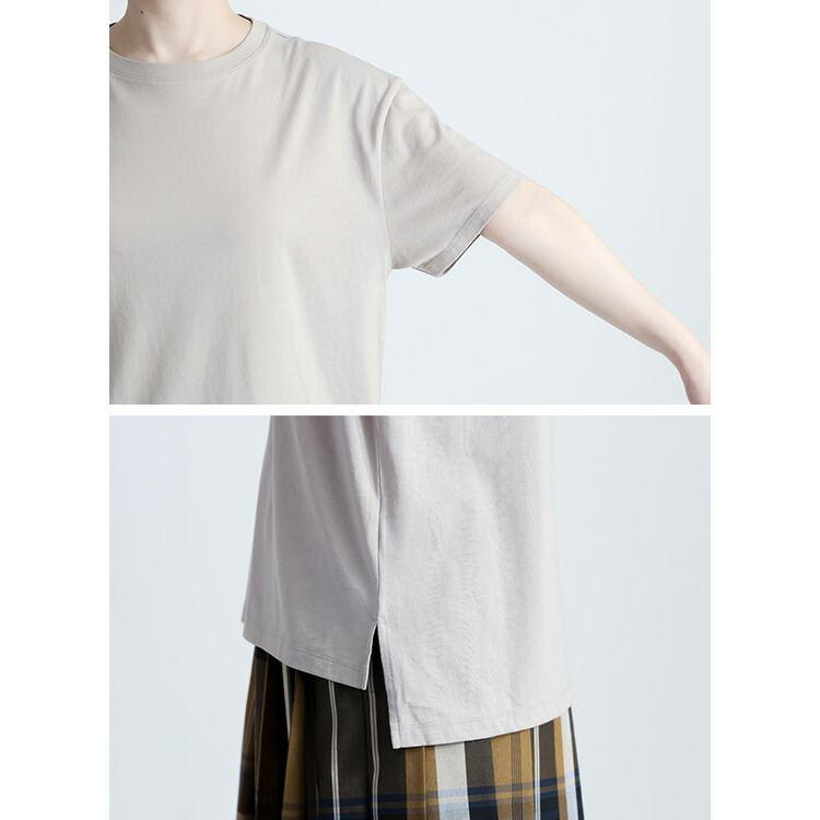【送料無料/再入荷】 スリットTシャツ 4色 M-3L 綿モダール 洗える 半袖 レディース トップス Tシャツ カットソー インナー コットンT 定番 着やすい 春夏秋 |  | 17