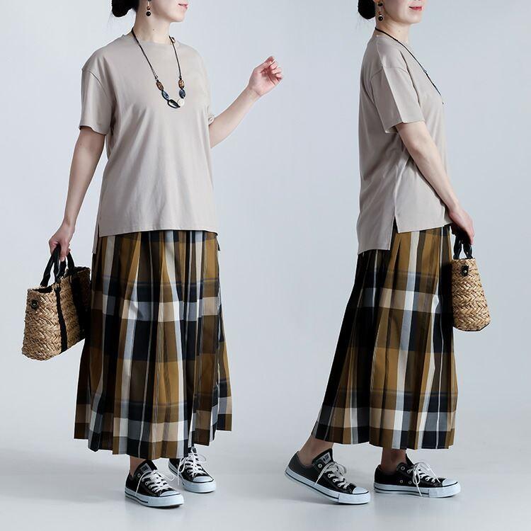 【送料無料/再入荷】 スリットTシャツ 4色 M-3L 綿モダール 洗える 半袖 レディース トップス Tシャツ カットソー インナー コットンT 定番 着やすい 春夏秋 |  | 09