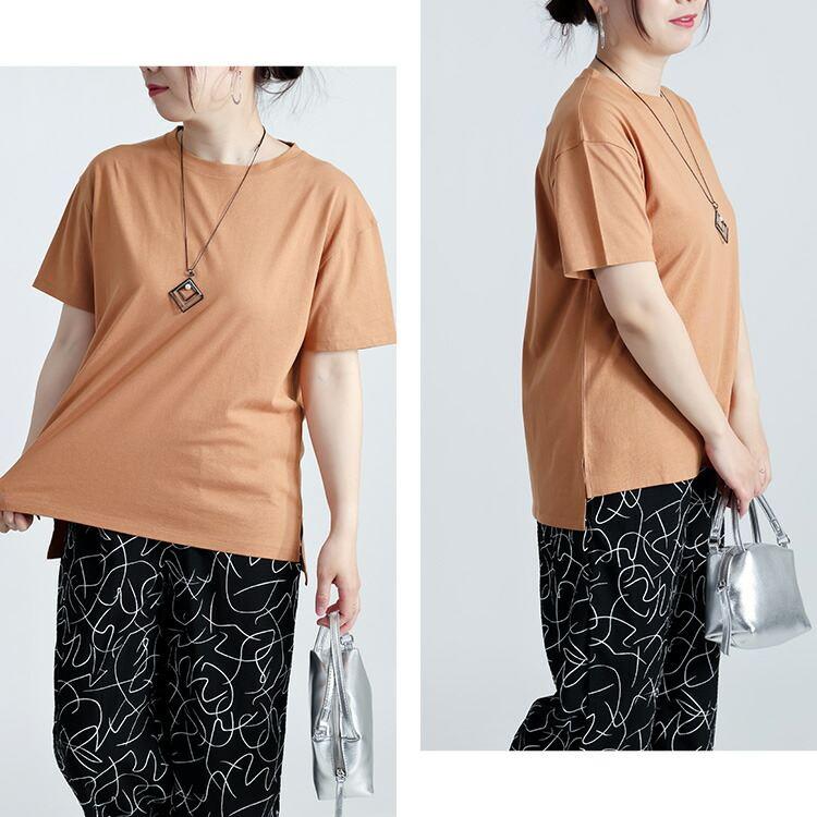 【送料無料/再入荷】 スリットTシャツ 4色 M-3L 綿モダール 洗える 半袖 レディース トップス Tシャツ カットソー インナー コットンT 定番 着やすい 春夏秋 |  | 11