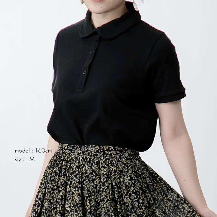【送料無料/再入荷】 綿100％丸襟ポロシャツ 4色 M L 洗える 半袖 レディース トップス ポロシャツ カットソー ベーシック 運動 通勤 無地 コットン100％ 春夏 |  | 10