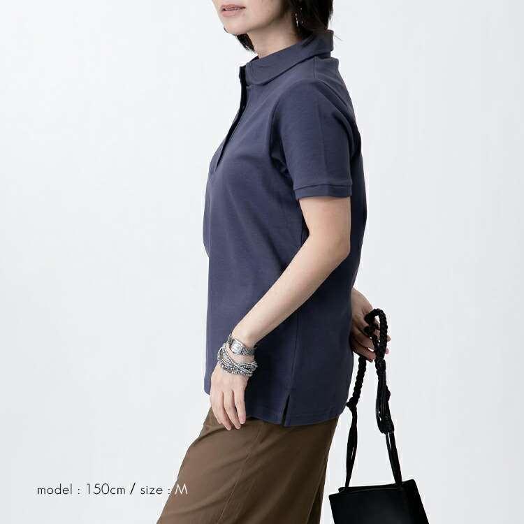 【送料無料/再入荷】 綿100％丸襟ポロシャツ 4色 M L 洗える 半袖 レディース トップス ポロシャツ カットソー ベーシック 運動 通勤 無地 コットン100％ 春夏 |  | 08