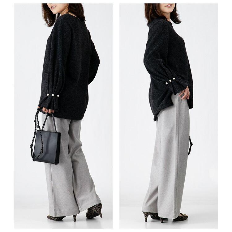 【送料無料/再入荷】ウール調ストレッチワイドパンツ 5色 M-3L 洗える 微起毛 レディース ボトムス パンツ ストレッチパンツ ワイドパンツ リラックスパンツ |  | 13