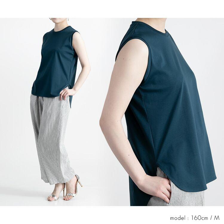 【送料無料/再入荷】 シルクタッチのノースリーブT 6色 M-LL 洗える 接触冷感 シルケットコットン100% レディース トップス インナー カットソー |  | 12