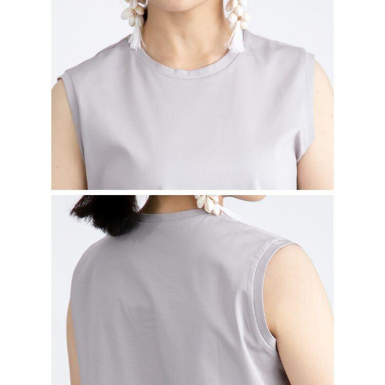 【送料無料/再入荷】 シルクタッチのノースリーブT 6色 M-LL 洗える 接触冷感 シルケットコットン100% レディース トップス インナー カットソー |  | 16