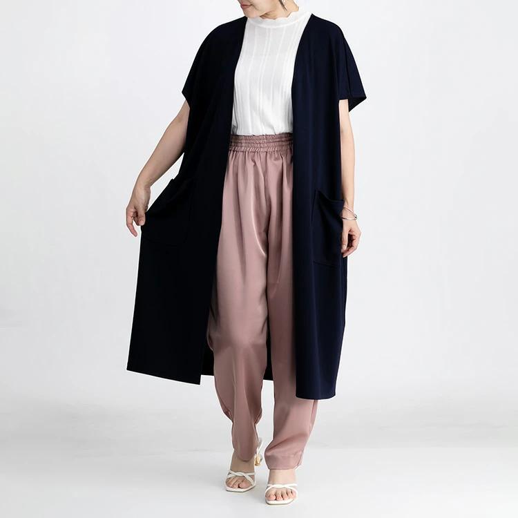 【送料無料】 キレイめロングジレ 5色 M-L 洗える 半袖 ドルマンスリーブ レディース トップス ジレ ロングジレ 体型カバー 二の腕隠し 端境期 春秋 |  | 14