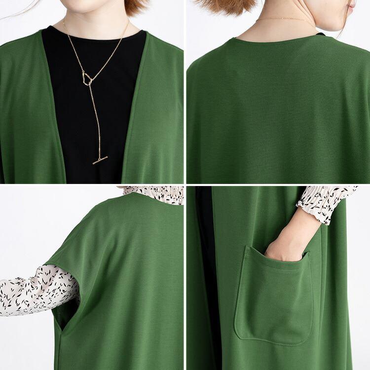 【送料無料】 キレイめロングジレ 5色 M-L 洗える 半袖 ドルマンスリーブ レディース トップス ジレ ロングジレ 体型カバー 二の腕隠し 端境期 春秋 |  | 16