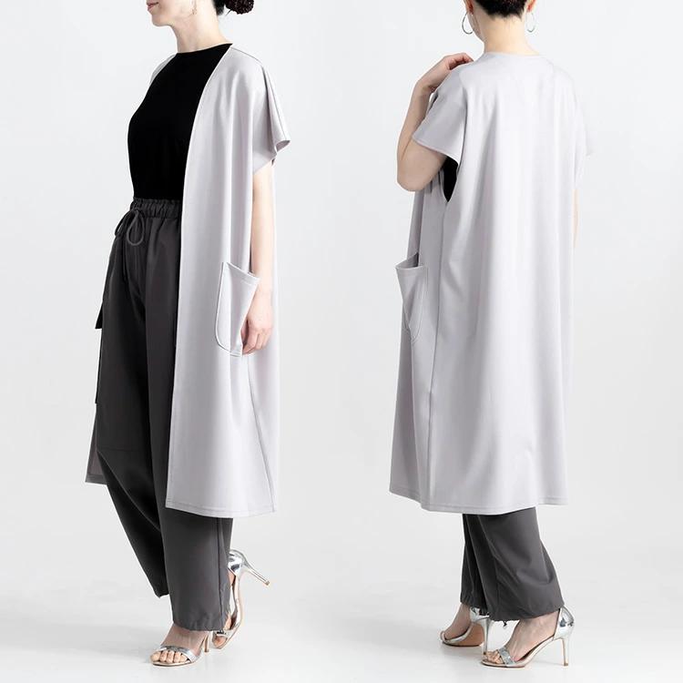 【送料無料】 キレイめロングジレ 5色 M-L 洗える 半袖 ドルマンスリーブ レディース トップス ジレ ロングジレ 体型カバー 二の腕隠し 端境期 春秋 |  | 09