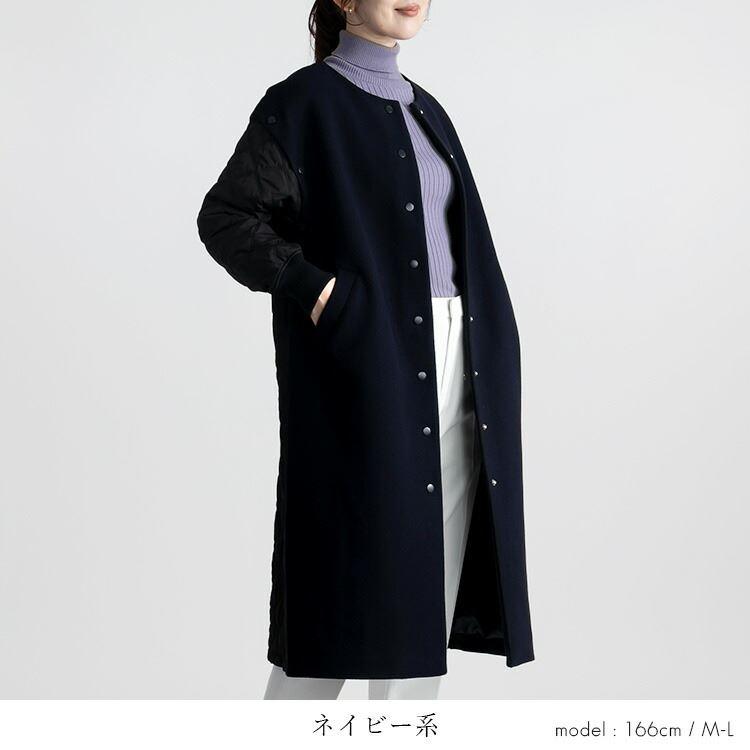 【送料無料/再入荷】 中綿キルトコート 3色 M-3L 洗える 袖取外し可 レディース アウター コート ジレ ロング丈 体型カバー 防寒着 中わた キルト キルティング |  | 15