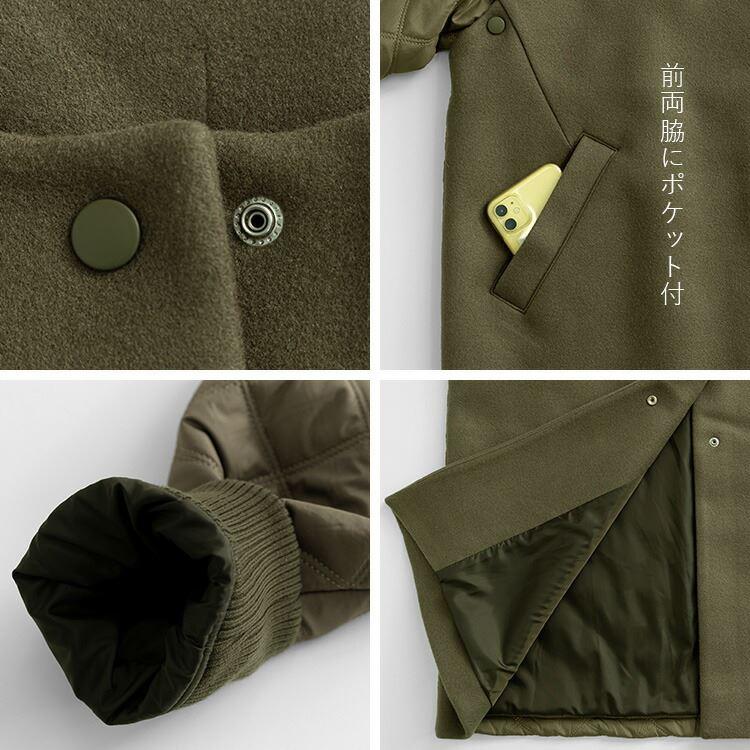 【送料無料/再入荷】 中綿キルトコート 3色 M-3L 洗える 袖取外し可 レディース アウター コート ジレ ロング丈 体型カバー 防寒着 中わた キルト キルティング |  | 18