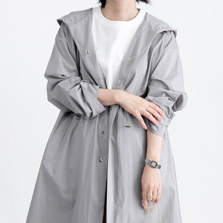 【送料無料】 360度オシャレな、後ろプリーツコート 2色 M-L 洗える  アウター コート レディース フード付き 袖丈調節 春秋 体型隠し お尻隠し 4602 |  | 05