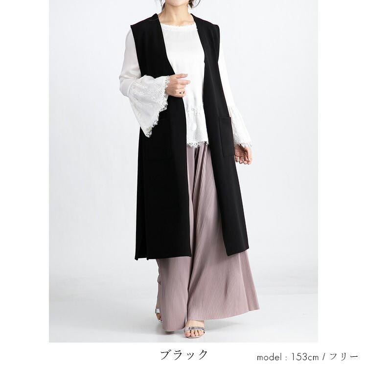 【送料無料/再入荷】 キレイに細見えするサイドスリットジレ 2色 M-L 洗える 楽ちん レディース トップス ジレ カットソー ベスト |  | 10