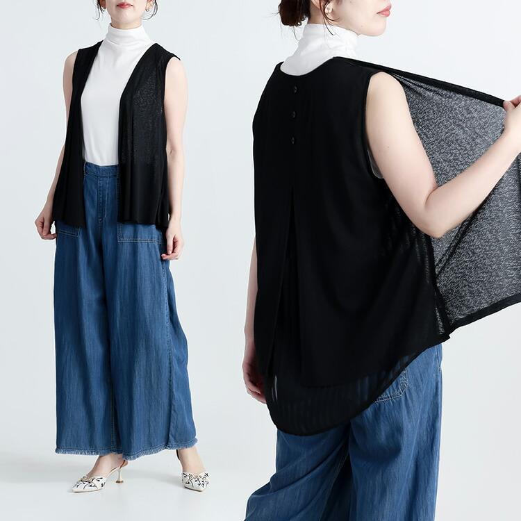 【送料無料/再入荷】 上品見えする涼軽ジレ 4色 M-LL 洗える 速乾 防シワ レディースファッション トップス ジレ ベスト 体型カバー シアー 無地 ストライプ 夏 |  | 13