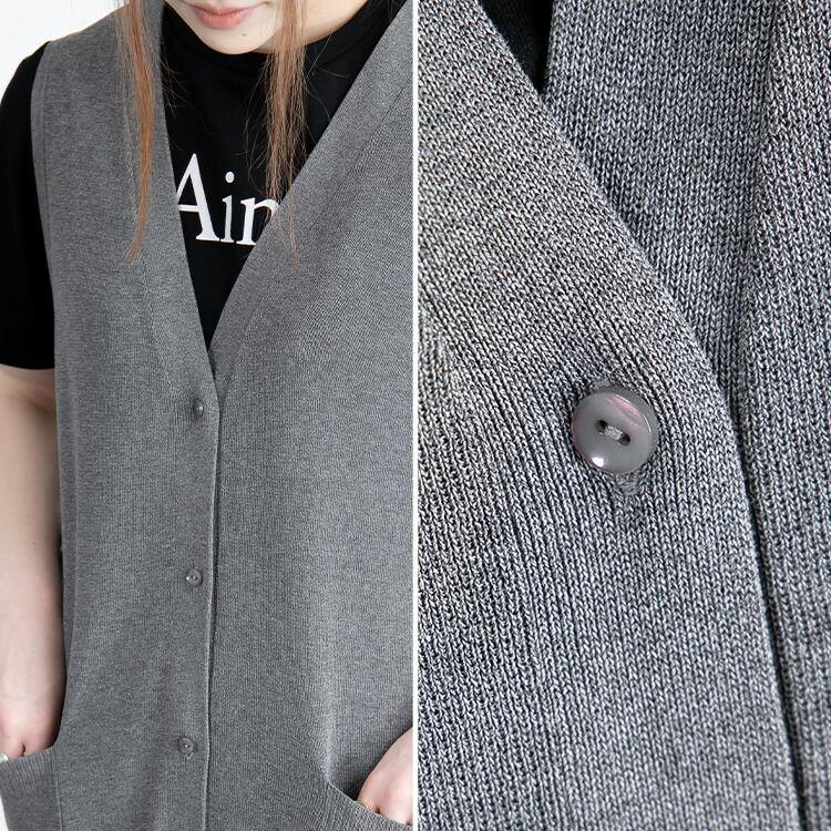 【送料無料】 前ボタン付き サイドスリットニットジレ 4色 洗える M L  トップス ニット ベスト ジレ ロングジレ レディース ハイゲージニット Vネック |  | 14