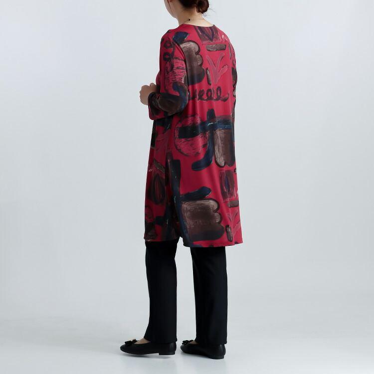 【送料無料/再入荷】 華やか柄チュニック 5色 M L 洗える 七分袖 レディース トップス カットソー プルオーバー チュニック Aライン ストレッチ プリント |  | 13