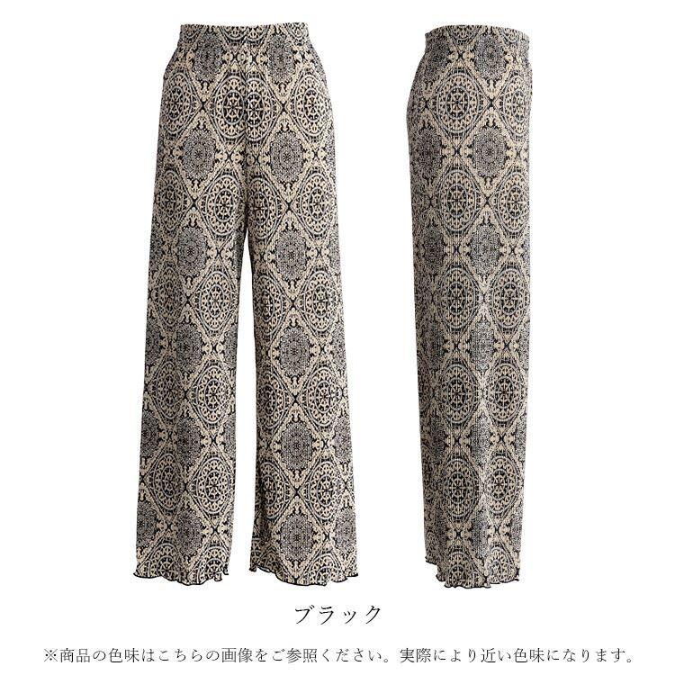 【送料無料/再入荷】 オリエンタル柄プリーツパンツ M L 洗える フルレングス レディース ボトムス ワイドパンツ プリーツ 楽ちん 上品 オールシーズン 3234 |  | 13
