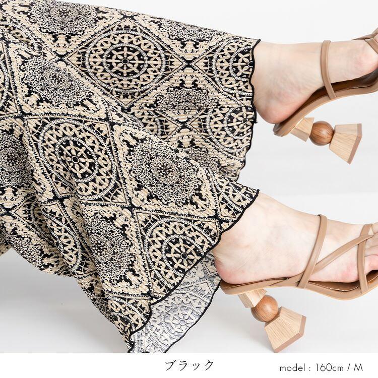 【送料無料/再入荷】 オリエンタル柄プリーツパンツ M L 洗える フルレングス レディース ボトムス ワイドパンツ プリーツ 楽ちん 上品 オールシーズン 3234 |  | 06