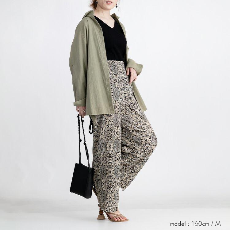 【送料無料/再入荷】 オリエンタル柄プリーツパンツ M L 洗える フルレングス レディース ボトムス ワイドパンツ プリーツ 楽ちん 上品 オールシーズン 3234 |  | 07