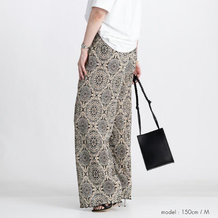 【送料無料/再入荷】 オリエンタル柄プリーツパンツ M L 洗える フルレングス レディース ボトムス ワイドパンツ プリーツ 楽ちん 上品 オールシーズン 3234 |  | 09