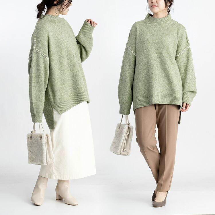 【送料無料/再入荷】 ステッチ使いが可愛いオーバーニット 5色 M 洗える レディース トップス ニット プルオーバー ニット ざっくりニット 大人かわいい |  | 10