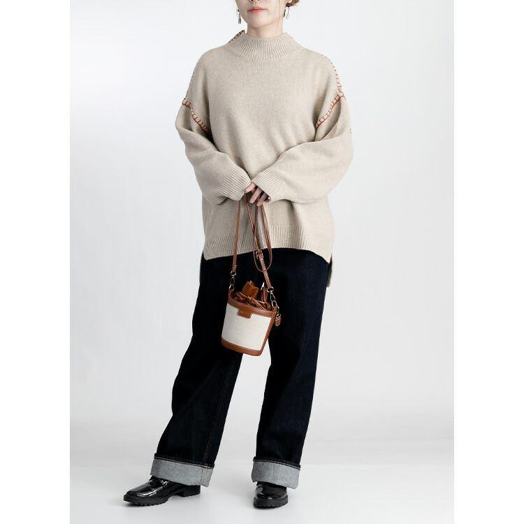 【送料無料/再入荷】 ステッチ使いが可愛いオーバーニット 5色 M 洗える レディース トップス ニット プルオーバー ニット ざっくりニット 大人かわいい |  | 08