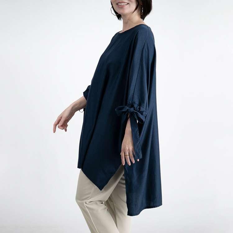 【送料無料/紺、黒のみ再入荷】 リボン袖2点セット 洗える レディース トップス ブラウス チュニック パンツ ストレッチ アンサンブル セットアップ 春夏秋 |  | 14