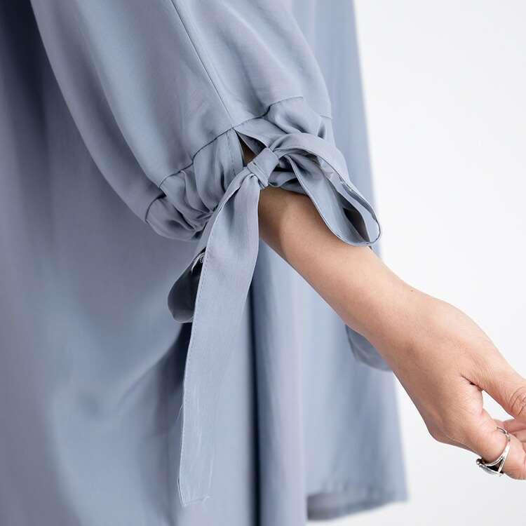 【送料無料/紺、黒のみ再入荷】 リボン袖2点セット 洗える レディース トップス ブラウス チュニック パンツ ストレッチ アンサンブル セットアップ 春夏秋 |  | 08