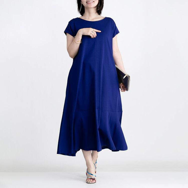 【送料無料】 美映えワンピース 6色 M L 洗える レディース トップス ワンピース 夏ワンピ ロング フレンチスリーブ 綿 再生繊維 セルロース きれい 楽ちん 夏 |  | 14