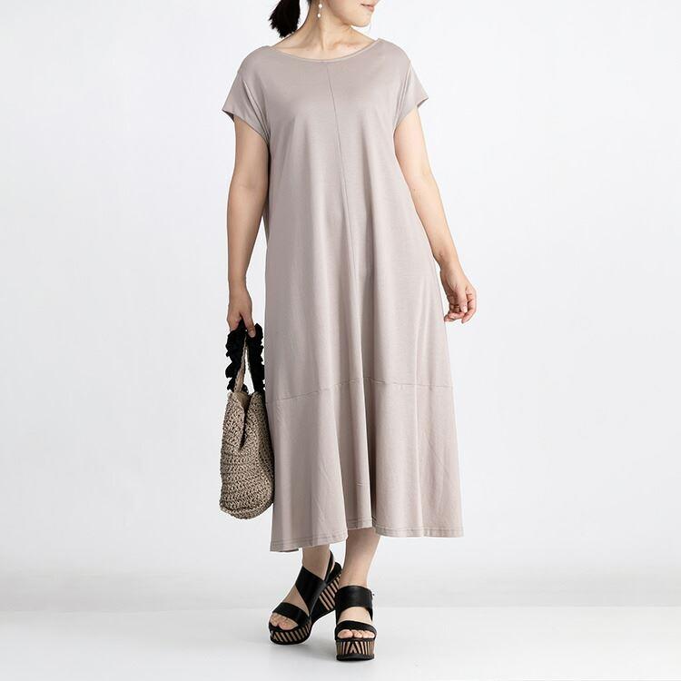 【送料無料】 美映えワンピース 6色 M L 洗える レディース トップス ワンピース 夏ワンピ ロング フレンチスリーブ 綿 再生繊維 セルロース きれい 楽ちん 夏 |  | 06