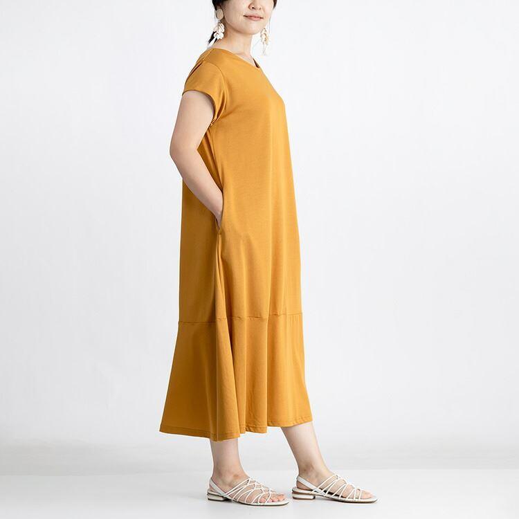 【送料無料】 美映えワンピース 6色 M L 洗える レディース トップス ワンピース 夏ワンピ ロング フレンチスリーブ 綿 再生繊維 セルロース きれい 楽ちん 夏 |  | 08