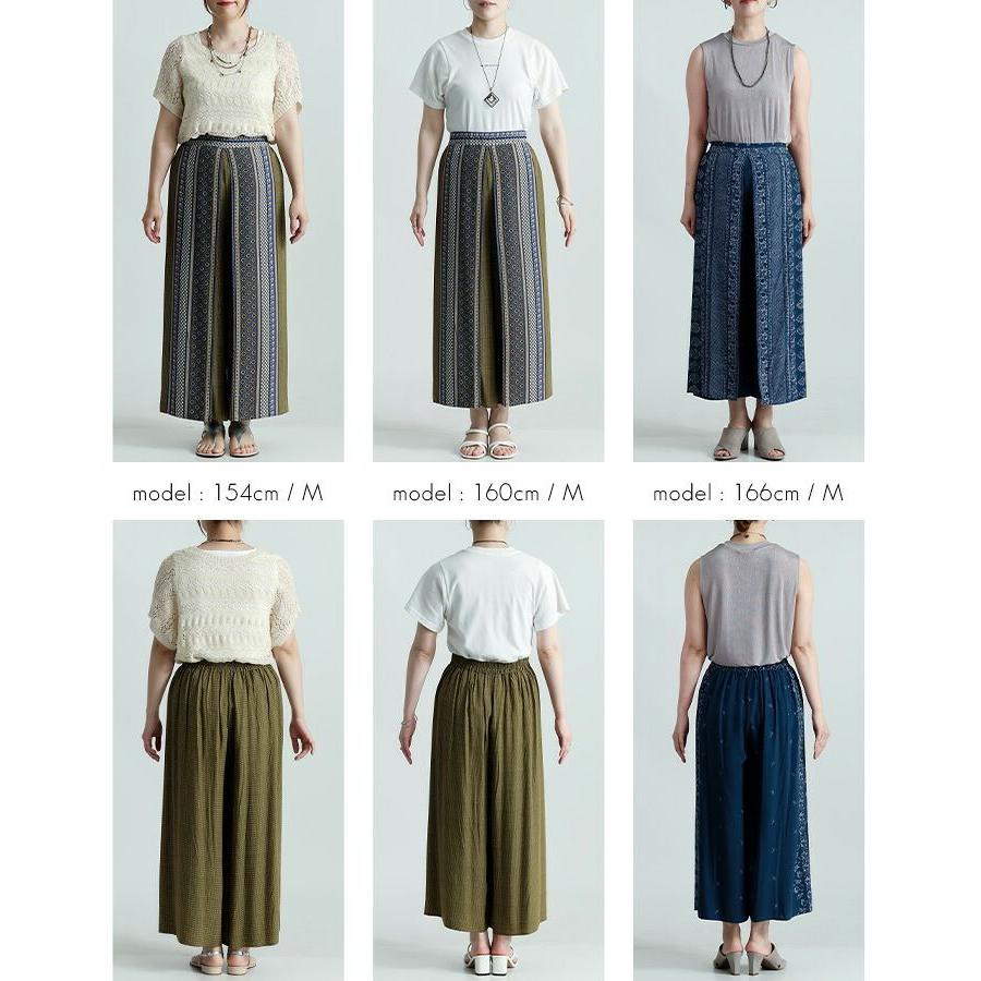 【送料無料】 エスニック柄ラップパンツ 2色 M L 洗える レディース ボトムス パンツ ラップパンツ ウエストゴム 巻きパンツ 総柄 ロング丈 楽ちん 夏 |  | 15