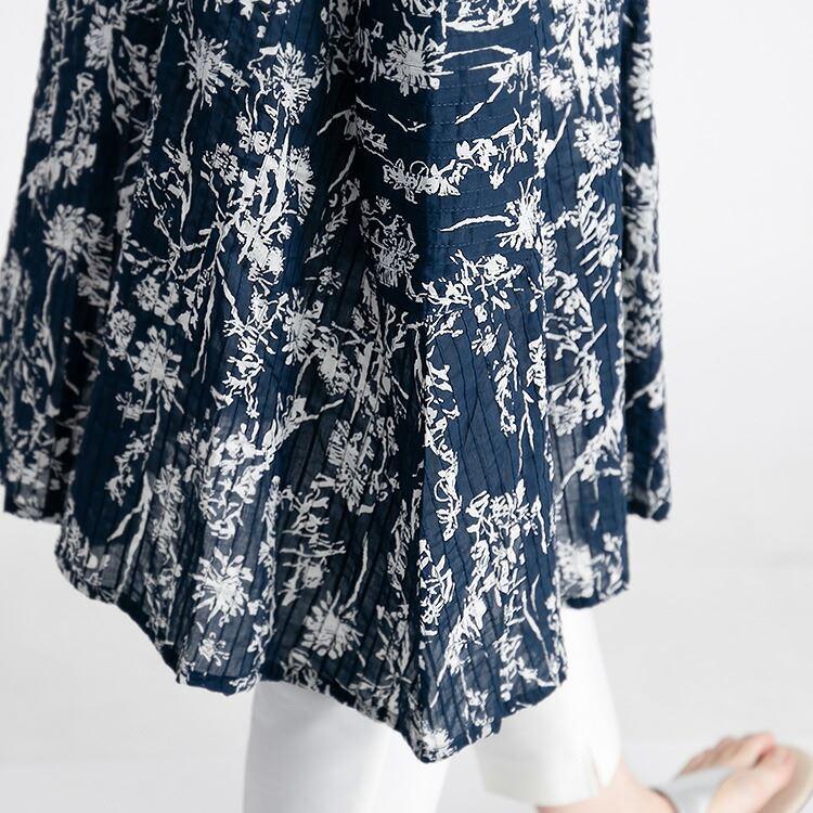 【送料無料】 植物プリント ピンタック シャツ ワンピース 5色 洗える レディース ワンピース ロングチュニック 前あき ボタン留め |  | 14