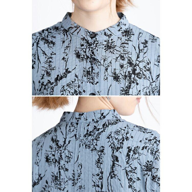 【送料無料】 植物プリント ピンタック シャツ ワンピース 5色 洗える レディース ワンピース ロングチュニック 前あき ボタン留め |  | 15