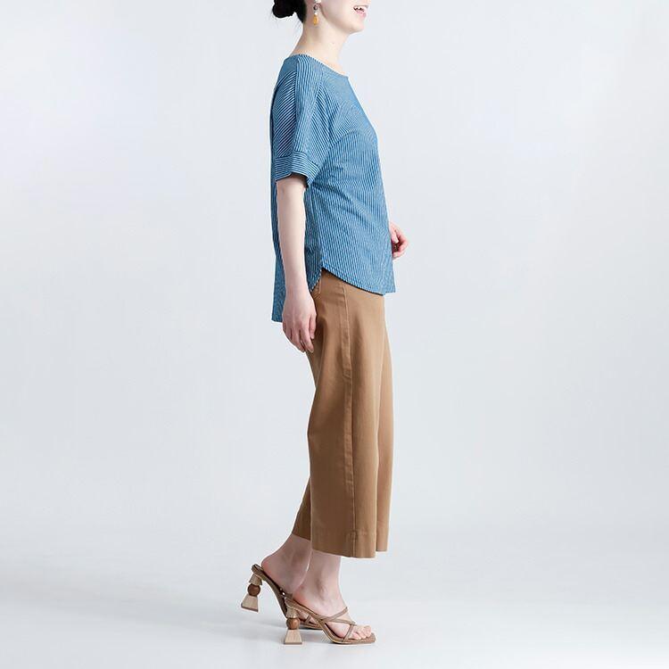 【送料無料/再入荷】 夏映えストライププルオーバー 4色 M L 洗える 半袖 ドルマンスリーブ レディース トップス チュニック カットソー 楽ちん クルーネック |  | 11