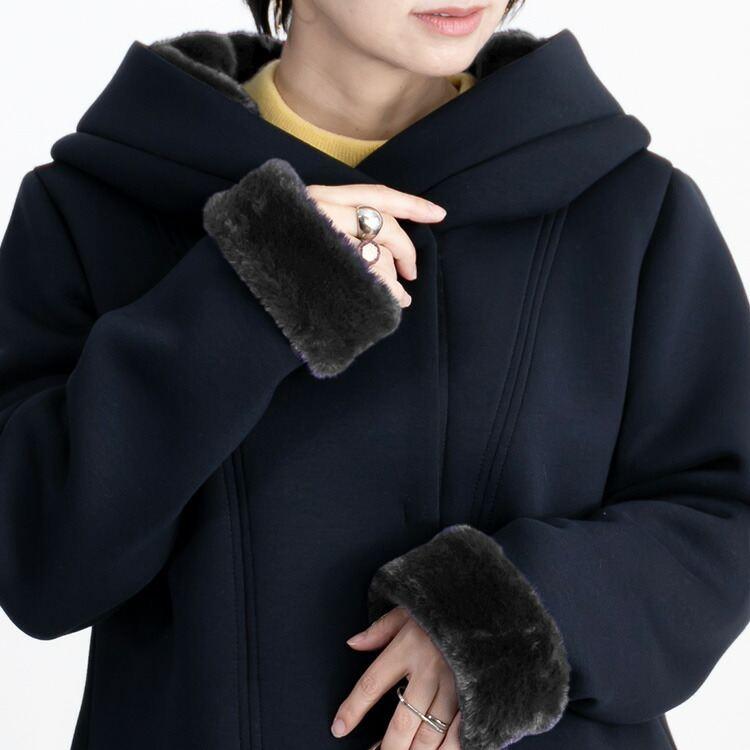 【送料無料/再入荷】ファー付きダンボールニットコート 2色 M-LL 長袖 レディース アウター コート エコファー ボリューム衿 ダンボールニット ストレッチ |  | 10