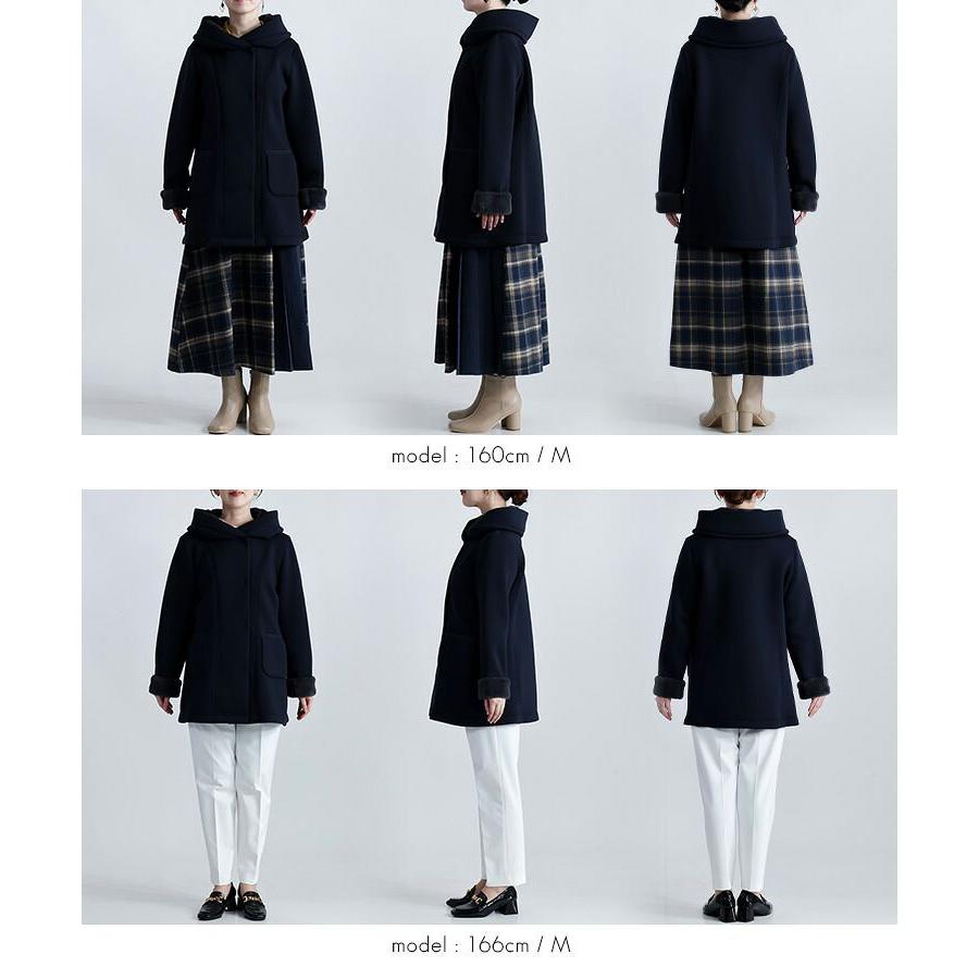 【送料無料/再入荷】ファー付きダンボールニットコート 2色 M-LL 長袖 レディース アウター コート エコファー ボリューム衿 ダンボールニット ストレッチ |  | 15