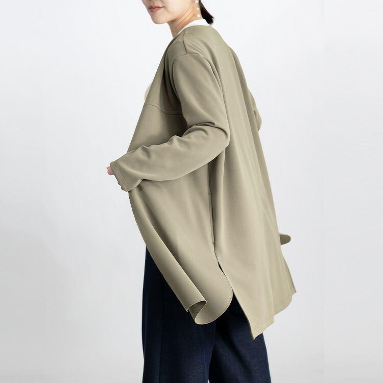 【送料無料/日本製】 ストレッチコート M-L ノーカラー 洗える 柔らか レディース アウター コート ジャケット 上品 キレイめ 春秋 |  | 08