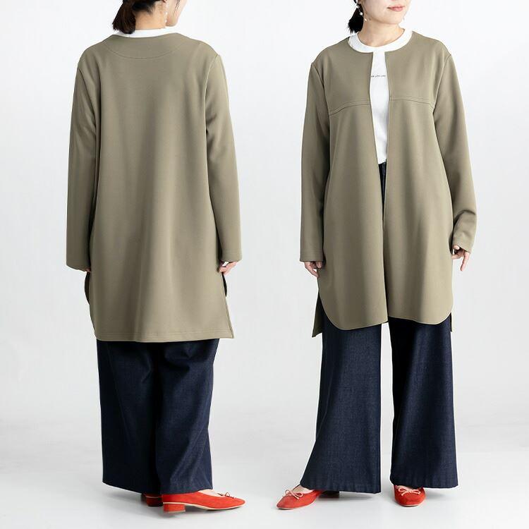 【送料無料/日本製】 ストレッチコート M-L ノーカラー 洗える 柔らか レディース アウター コート ジャケット 上品 キレイめ 春秋 |  | 09