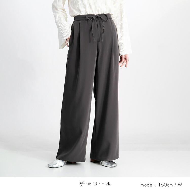 【送料無料/再入荷】 サテンワイドパンツ S-3L 6色 洗える レディース ボトムス ボトム パンツ ワイドパンツ ウエストゴム 楽チン 股上普通 股上深め |  | 17