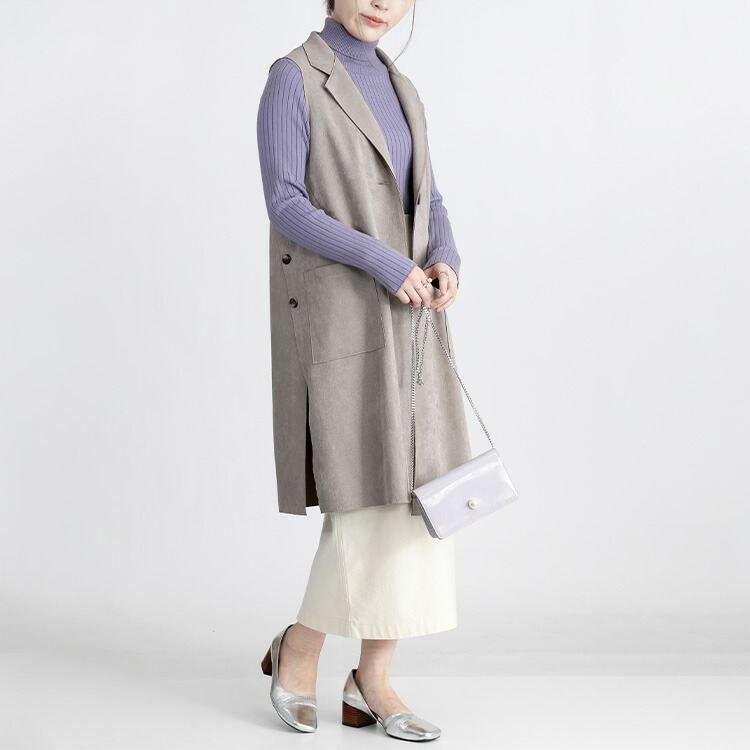 【再入荷】【送料無料】 ストレッチスエードジレ 3色 M-LL 洗える レディース トップス ジレ アウター ベスト ロングジレ 大人 きれいめ テーラード衿 |  | 09