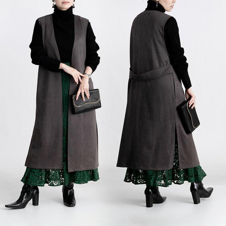 【送料無料】 スエードタッチロングジレ 4色 洗える 洗濯機 ストレッチ レディース トップス ジレ ロングジレ ベスト ロングベスト スエード 大人 入学式 |  | 11