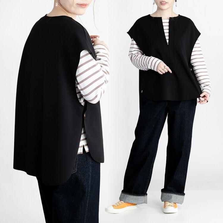 【送料無料/日本製】 スリットベスト 4色 ダンボールニット 洗える 上品 レディース トップス ショートベスト チュニック ゆったり |  | 13