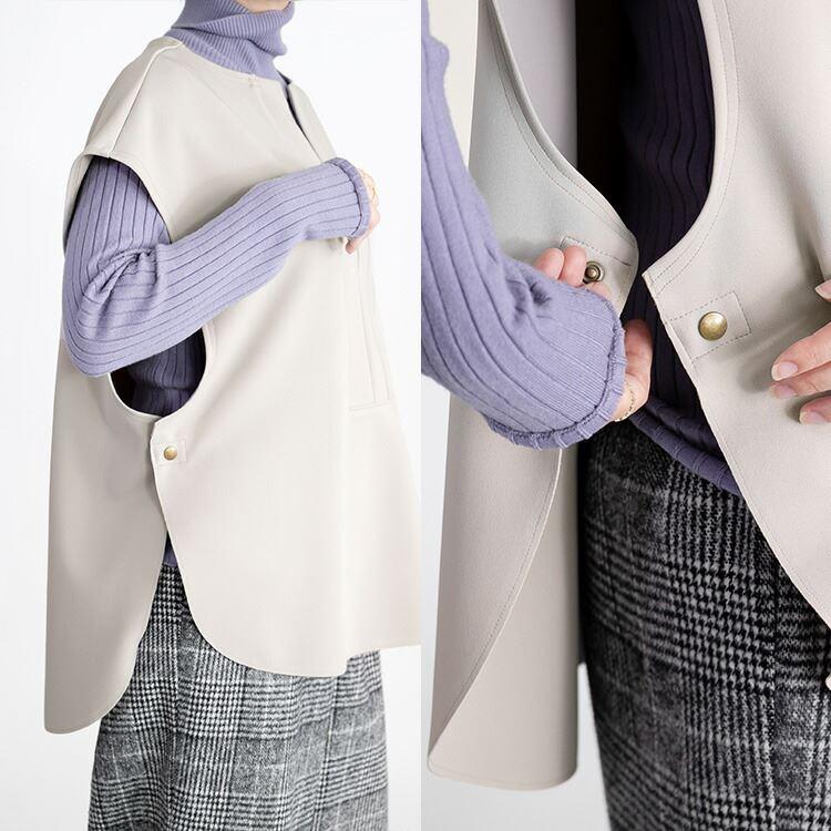 【送料無料/日本製】 スリットベスト 4色 ダンボールニット 洗える 上品 レディース トップス ショートベスト チュニック ゆったり |  | 15