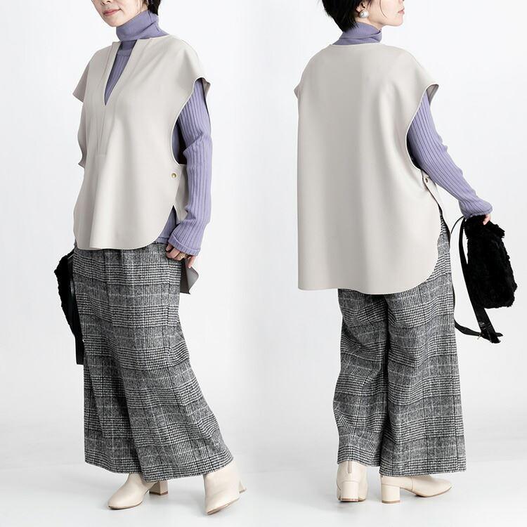 【送料無料/日本製】 スリットベスト 4色 ダンボールニット 洗える 上品 レディース トップス ショートベスト チュニック ゆったり |  | 07