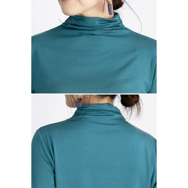 【送料無料/日本製/再入荷】 シルクタッチのハイネックT 12色 M-LL 長袖 洗える レディース トップス カットソー ハイネックカットソー インナー |  | 12