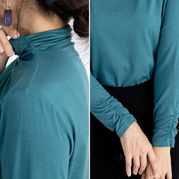 【送料無料/日本製/再入荷】 シルクタッチのハイネックT 12色 M-LL 長袖 洗える レディース トップス カットソー ハイネックカットソー インナー |  | 13