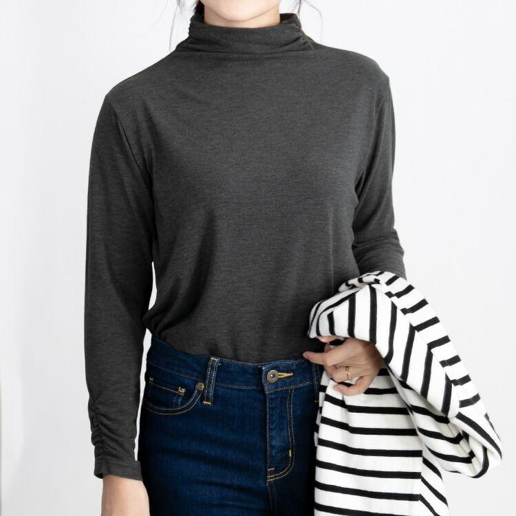 【送料無料/日本製】 吸湿発熱素材のハイネックインナー 6色 レディース 洗える トップス カットソー ハイネックカットソー インナー シャーリング |  | 12