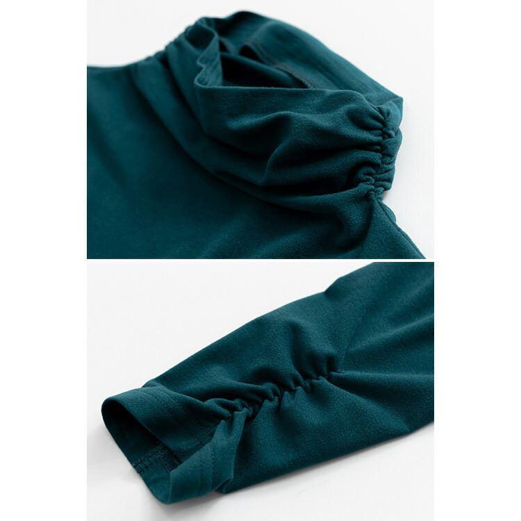 【送料無料/日本製】 吸湿発熱素材のハイネックインナー 6色 レディース 洗える トップス カットソー ハイネックカットソー インナー シャーリング |  | 15