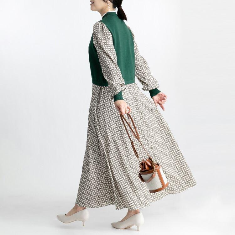 【大幅値下】ニット×布帛ドッキングワンピース M-L 洗える 長袖 レディース ワンピース ロングワンピース コーデいらず 時短 オシャレ 体型カバー 0309 |  | 11