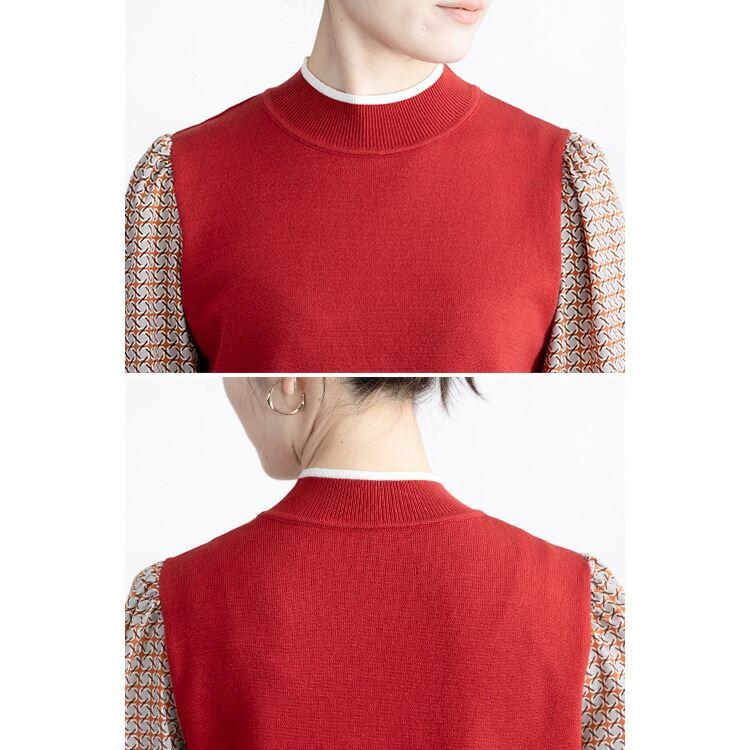 【大幅値下】ニット×布帛ドッキングワンピース M-L 洗える 長袖 レディース ワンピース ロングワンピース コーデいらず 時短 オシャレ 体型カバー 0309 |  | 14