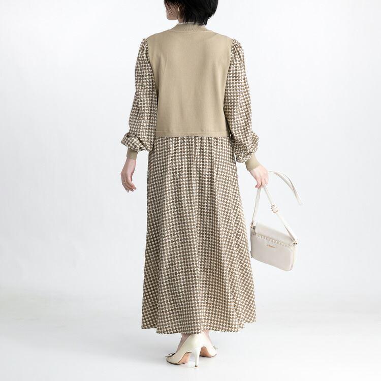 【大幅値下】ニット×布帛ドッキングワンピース M-L 洗える 長袖 レディース ワンピース ロングワンピース コーデいらず 時短 オシャレ 体型カバー 0309 |  | 07